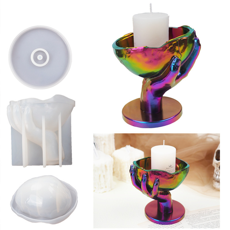 Candle Holders Epoxy Resin Hand Skull Candlesticks Storage Box Silicone Mold Candle Holder Home Room Decor Halloween Decoration