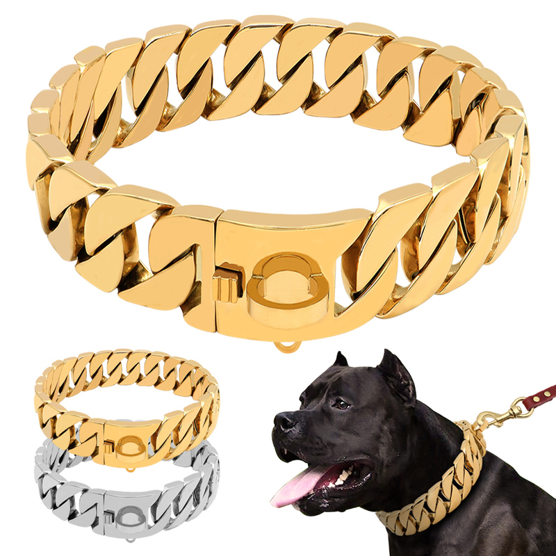 Strong Metal Dog Chain Collars Stainless Steel Pet Training Choke Collar For Large Dogs Pitbull Bulldog Silver Gold Show Collar 201030