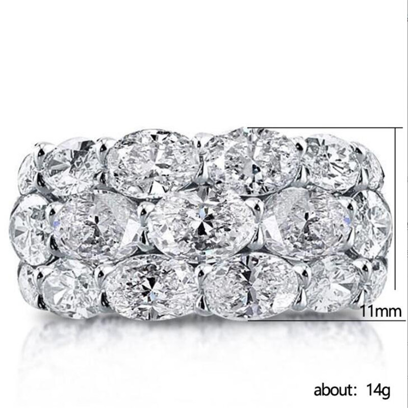 Choucong Brand 2022 Wedding Rings Top Sell Luxury Jewelry 925 Sterling Silver Fill Three Rows Oval Cut White Topaz CZ Diamond Gemstones Women Engageme