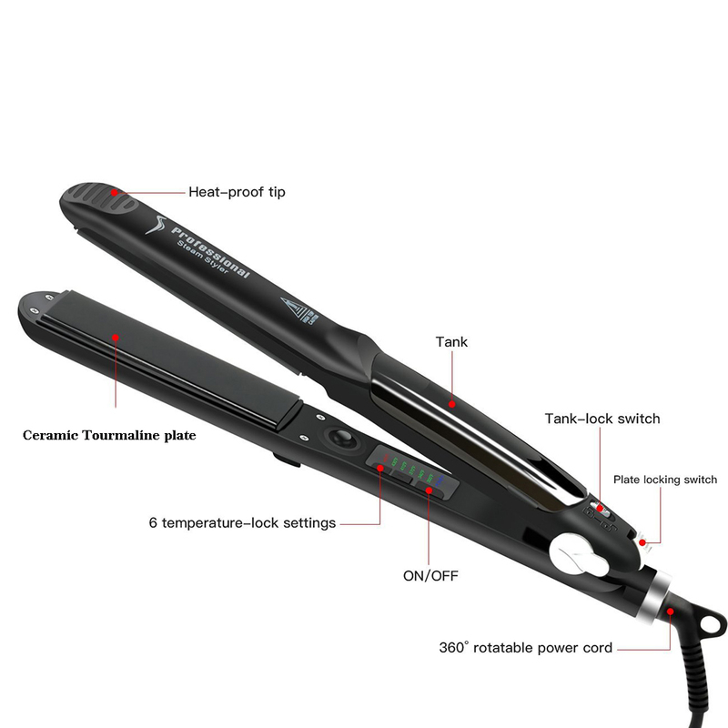Professional Steam Hair Straightener Ceramic Vapor Flat Iron Seam Straightening Curler Steamer Styling Tool 220602