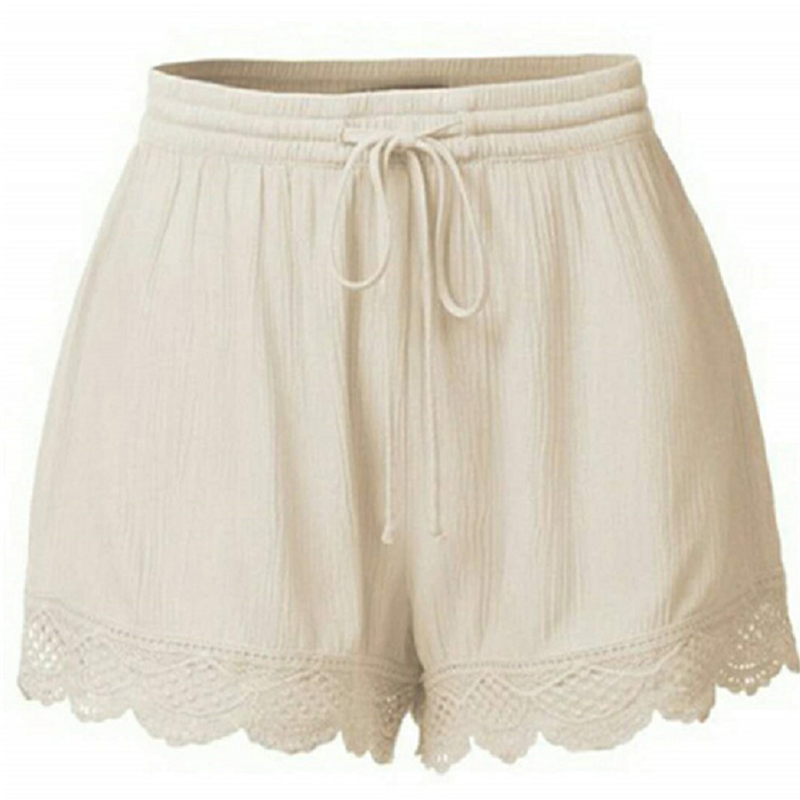 Women Casual Simple Shorts Drawstring Elastic Waist Streetwear Hollow Loose Mid Waist Summer Fashion Short 220527