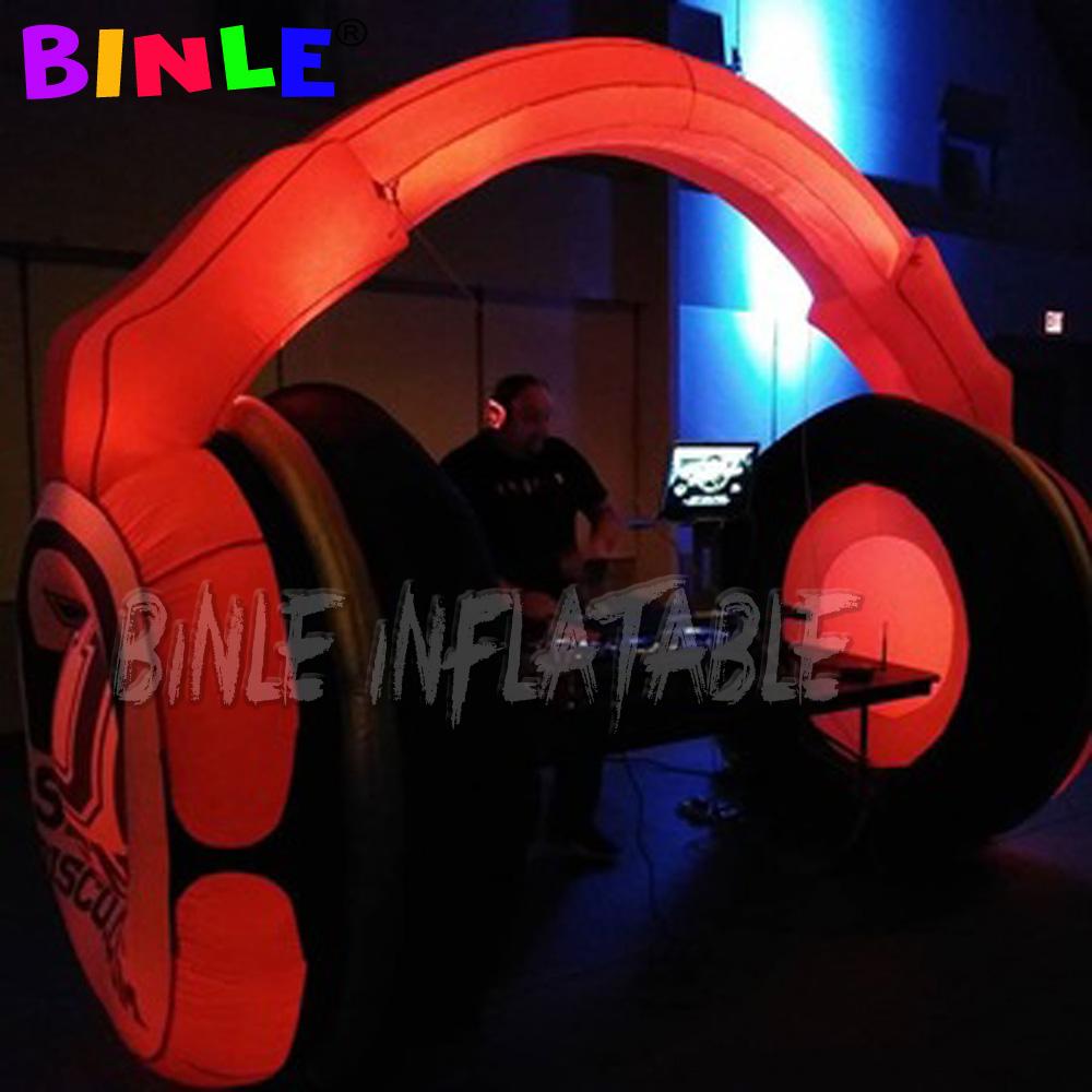 Advertising red and black Inflatable Earphone Inflatable Headphone Model with led lights for music festival DJ stage decoration