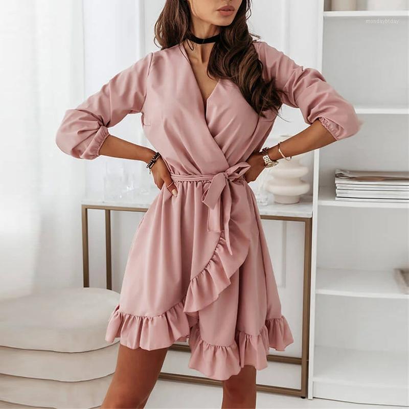 Casual Dresses Women V Neck Ruffles A Line Mini Dress Long Sleeve Wrap Sashes 2022 Autumn Pink Office Female Party Vestidos, 02
Casual Dresses Women V Neck Ruffles A Line Mini Dress Long Sleeve Wrap Sashes 2022 Autumn Pink Office Female Party Vestidos, 02