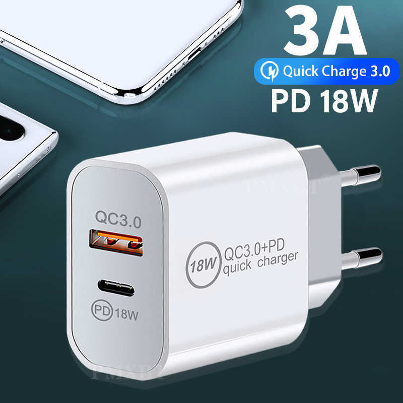 18W Fast USB Charger Quick Charge Type C PD Fast Charging For iPhone EU US Plug USB Charger With QC 40 30 Phone Charger with box94