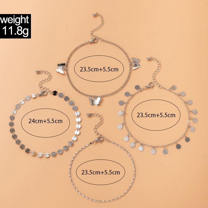 Tocona 4pcs/sets Trendy Butterfly Tassel Anklets for Women Charms Gold Color Alloy Metal Foot Chain Bohemian Jewelry