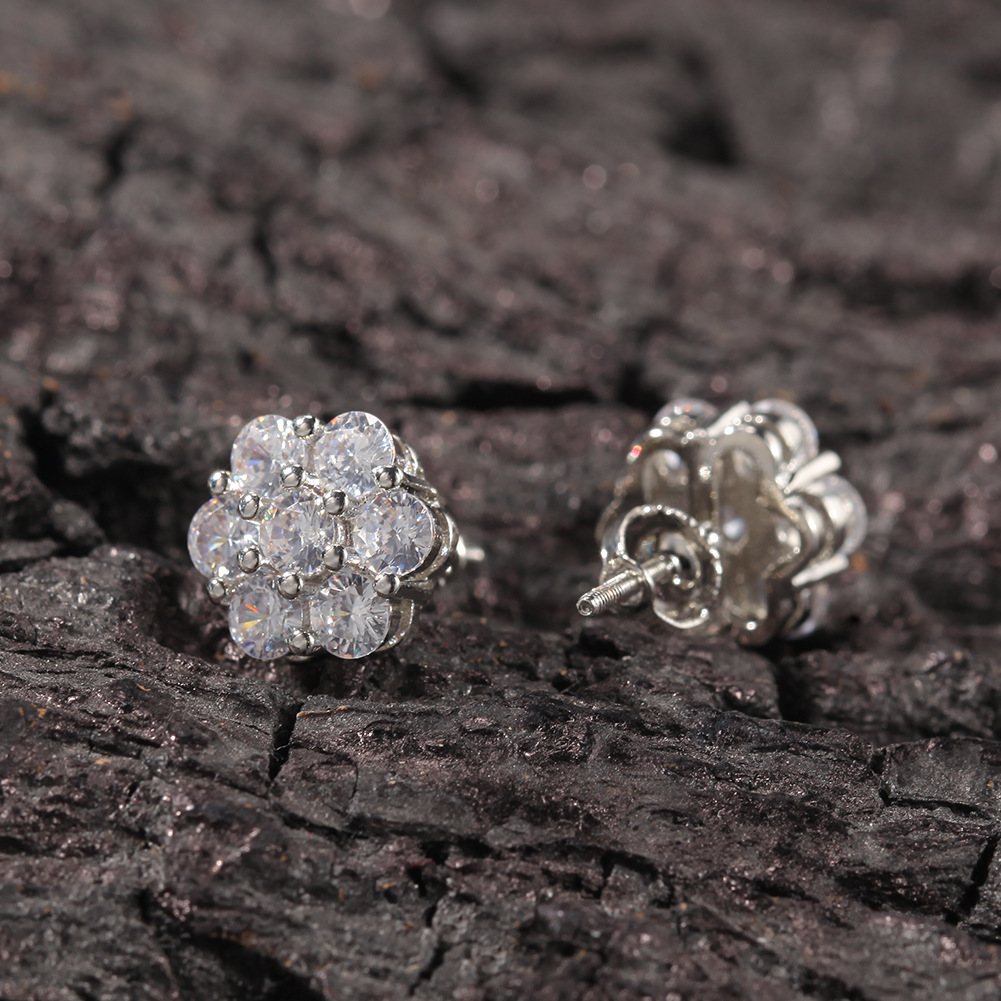 Jewelry Charm Flower Women Classic Zircon Small Stud Gold Silver Color For Men Crystal Earrings