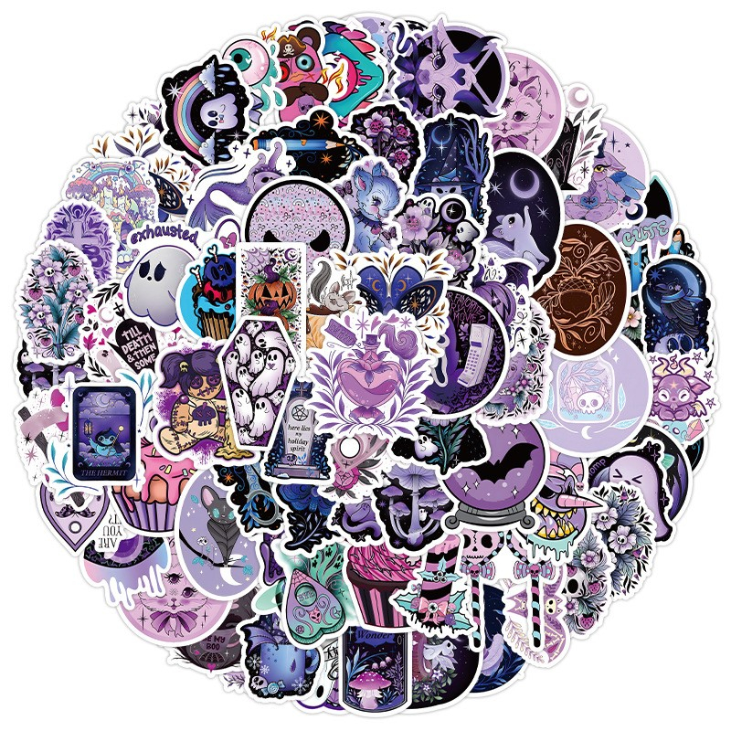 50Pcs Purple Style Halloween Stickers Ghost Skeleton Graffiti Kids Motorcycle Bicycle Decal