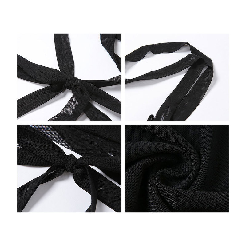 Fashion Gothic Women Black Mesh Lace Up Bandage Crop Top Y2K Sexy Clothing Fairy Grunge Aesthetic High Street Party Club Outwear 220316