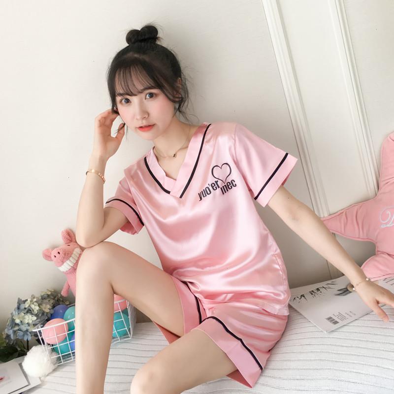 Pajamas Womens Summer Silk Sleepwear V-neck Short-sleeved Two-piece Suit Students Sweet And Cute Ice Home Clothes Women
Pajamas Womens Summer Silk Sleepwear V-neck Short-sleeved Two-piece Suit Students Sweet And Cute Ice Home Clothes Women