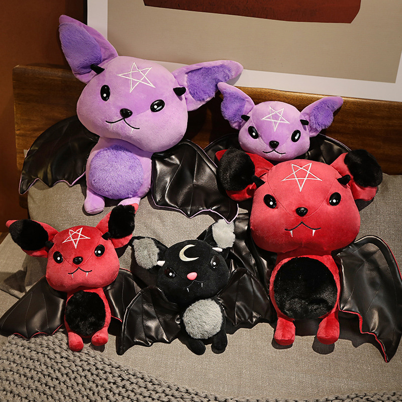 Dark Series Plush Bat Toy Pentacle Moon Doll Stuffed Gothic Rock Style Bag Halloween Kids Home Decor 220409