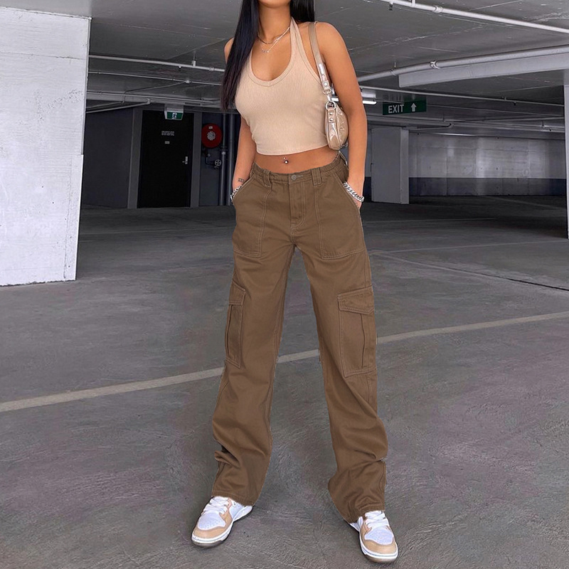 Streetwear Cargo Pant Y2K High Waist Flap Pocket Wide Leg Trousers Loose Straight Fashion Vintage Casual Jeans 220325