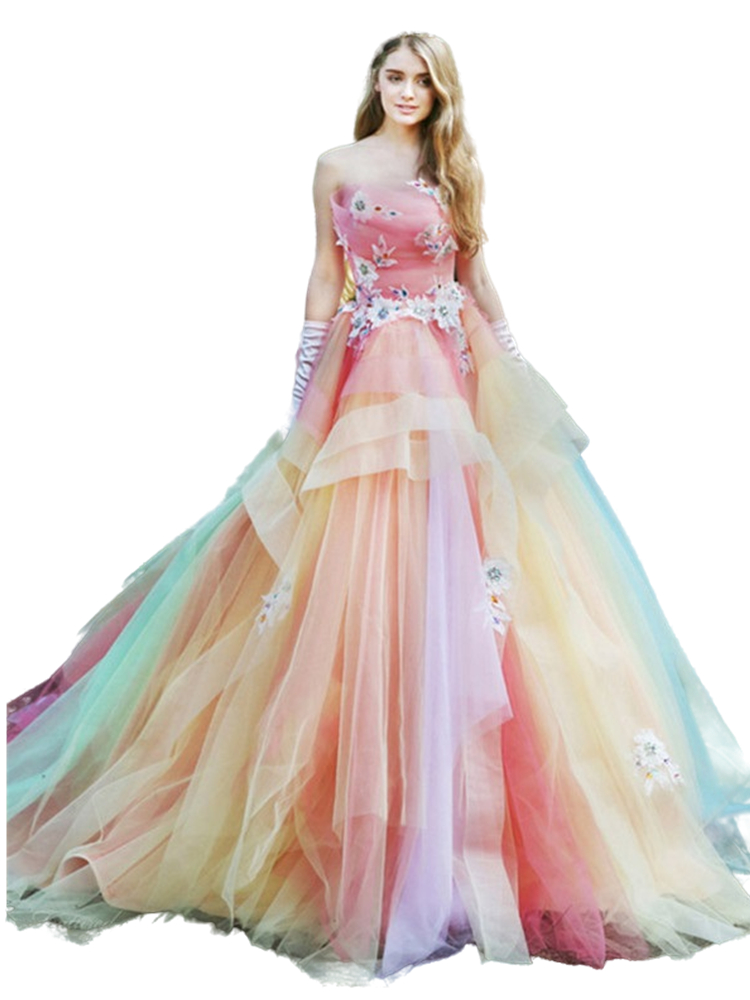Spring Summer Colorful Quinceanera Dresses for Women Girls 15 Years Junior Prom Party Gown Floral Applique Long RainbowTulle Special Occasion Gowns Sw