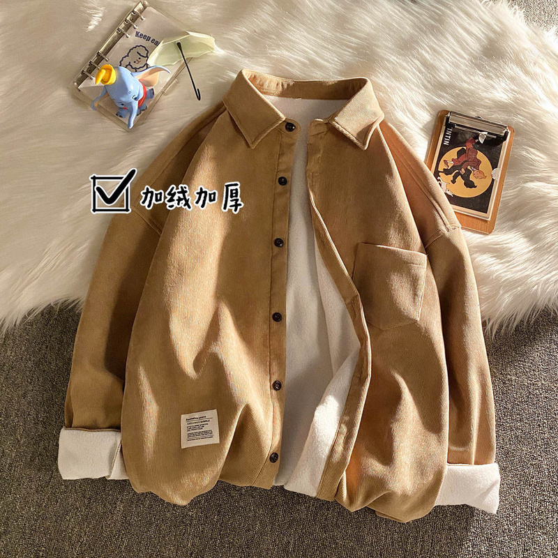 Privathinker Corduroy Fleece Thicken Mens Autumn Winter Shirts Loose Warm Long Sleeve Casual Blouse Fashion Male Cardigan 220322