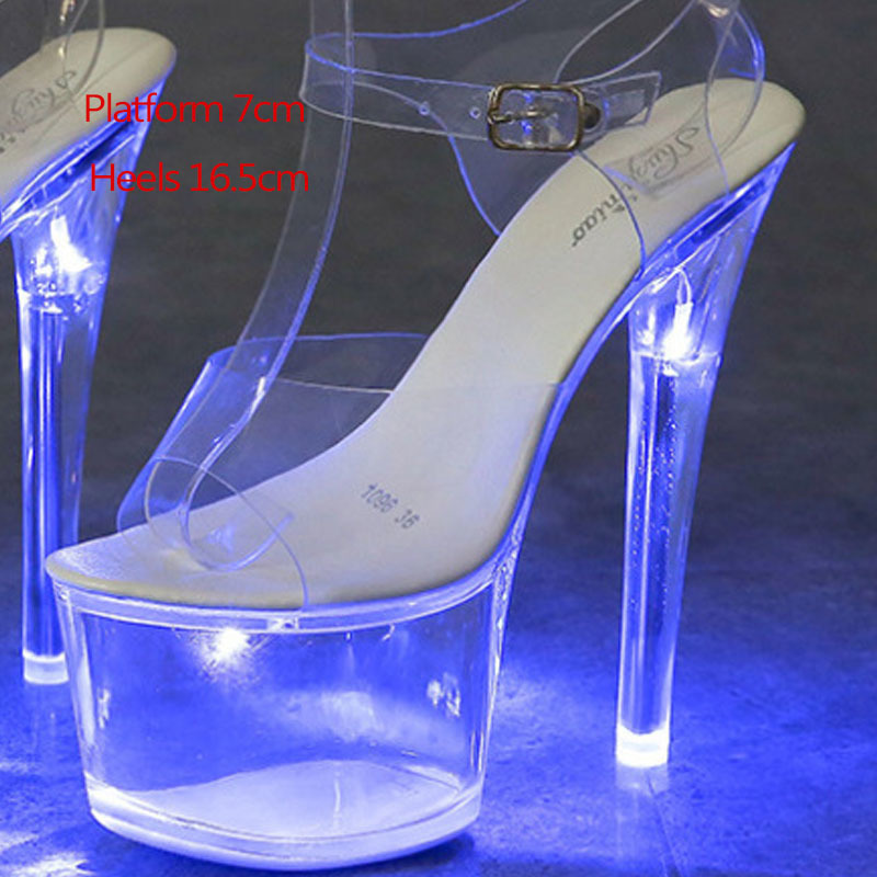 HOKSZVY 34-43 Nightclub LED Light High Heels Sandals Luminous Shoes Catwalk Pole Dancing Crystal Clear Platform 220328