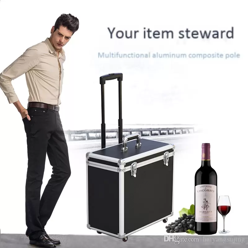 Multifunctional Baggage aluminum frame trolley case red wine glass Toolbox storage box universal travel suitcase bag 4 wheel luggage bags