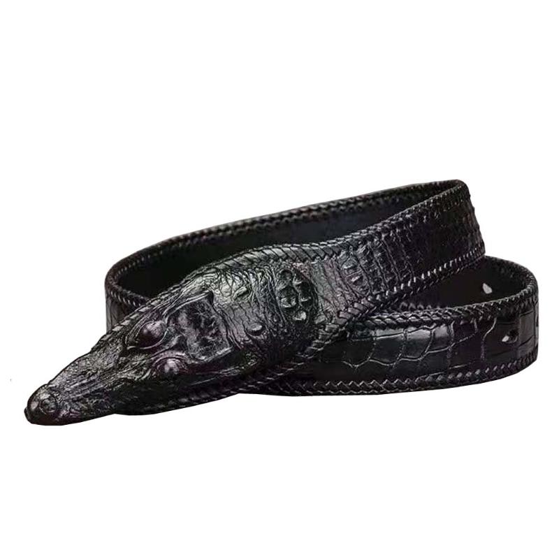 Belts Ouluoer Men Belt Crocodile Leather Male, Black