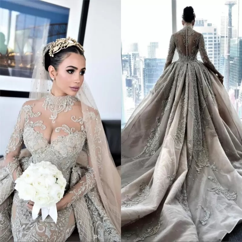 Luxury Crystal Beaded High Neck Mermaid Wedding Dresses With Sweep Train Sexy Plus Size Long Sleeves Arabic Mulslim Bridal Gown, White
Luxury Crystal Beaded High Neck Mermaid Wedding Dresses With Sweep Train Sexy Plus Size Long Sleeves Arabic Mulslim Bridal Gown, White