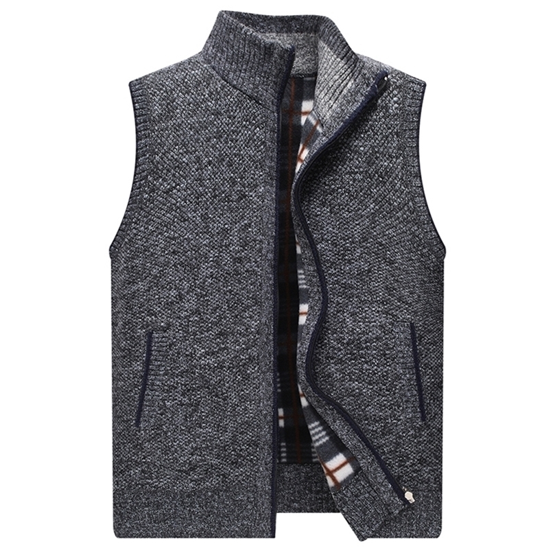 Winter Slim Fit Men's Sleeveless Vests Sweater Warm Jumper Knitted Waistcoats Casual Men Solid Sweater Vest Jackets Man Clothing 201224