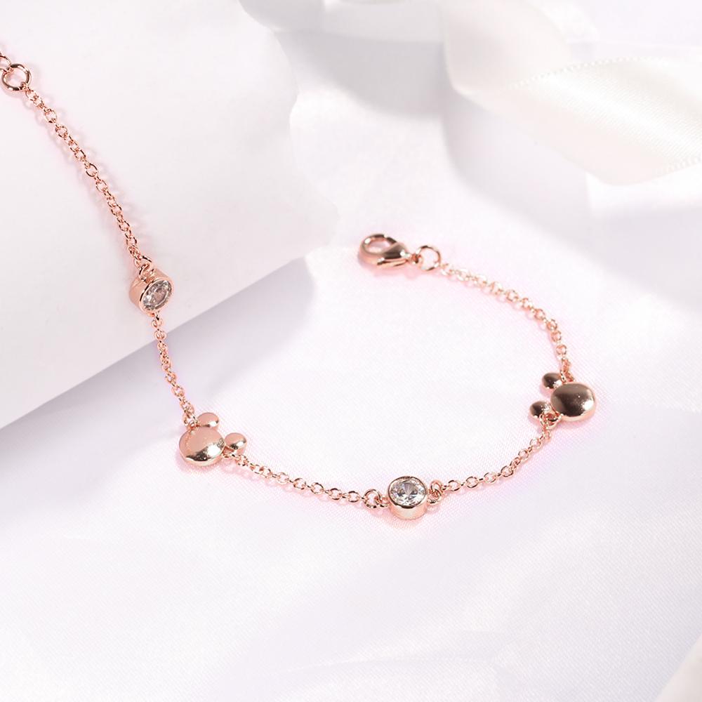 Copper Chain Mouse Charm Bracelets for Women Rose Gold New Style Girl Fashion Crystal Zircon Bracelet Jewelry Gift