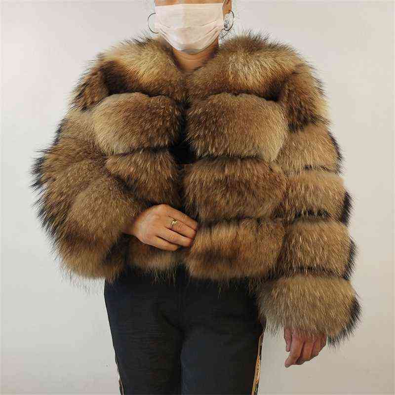 Real Raccoon Coat Women Winter Warm Thick Long Sleeve Big Size Natural Fur Jacket B4