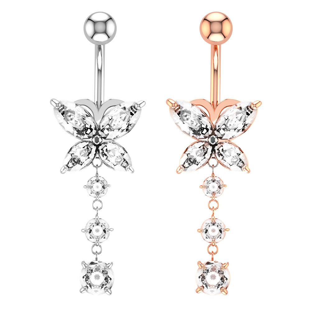 New Navel Ring Creative Butterfly Zircon Navel Button Navel Ring Piercing Jewelry