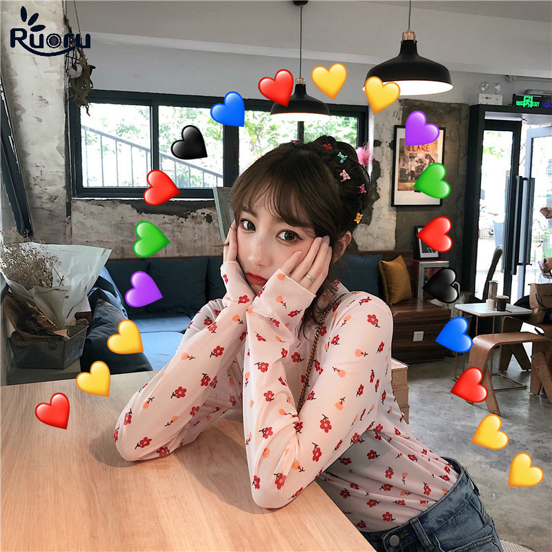 Ruoru Women Sexy Harajuku Mesh Tops Net See Through T Shirt Transparent Undershirt Base Top Camisas Femininas korean mujer 220714