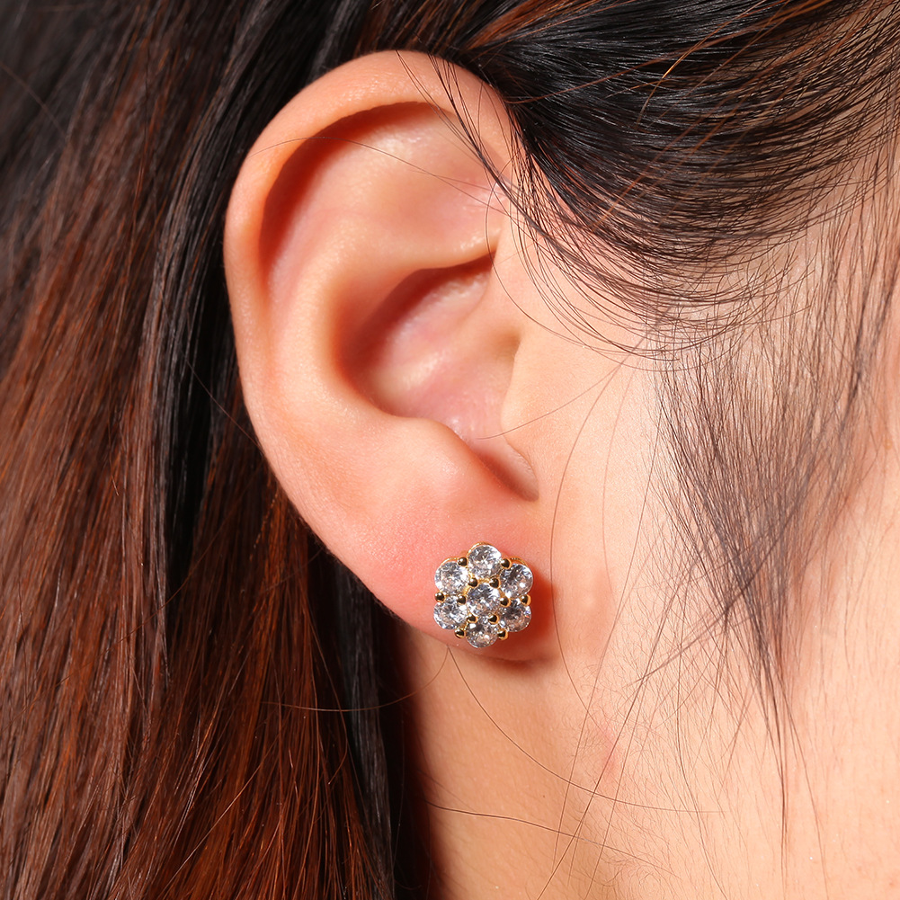 Jewelry Charm Flower Women Classic Zircon Small Stud Gold Silver Color For Men Crystal Earrings