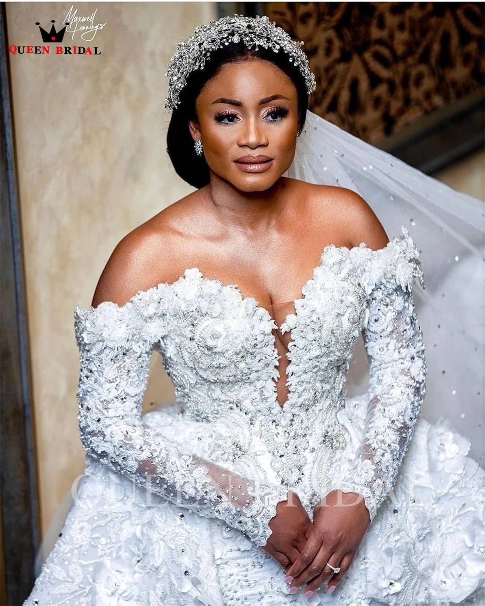 Luxurious Ruffle Mermaid Wedding Dresses with Detachable Train Tulle Lace Flowers Crystal Beaded Diamond Sexy Custom Made BES121