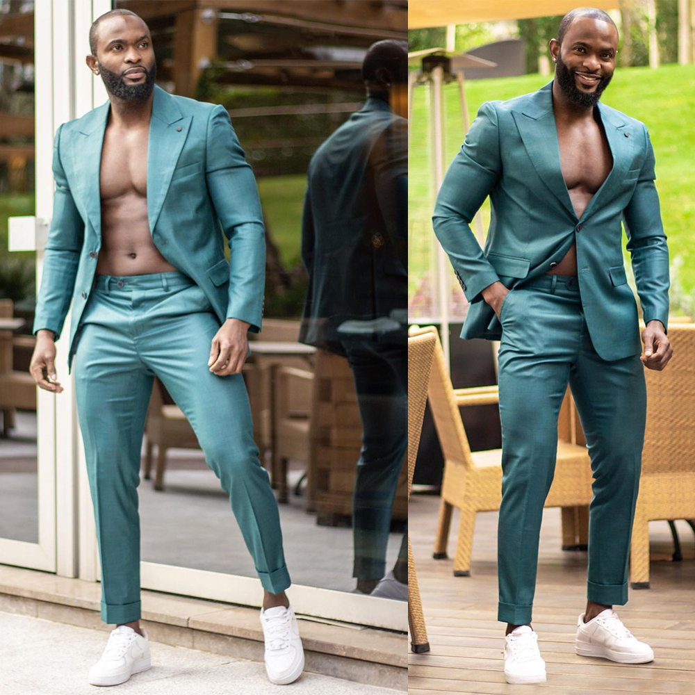 Green Wedding Tuxedos Two Button Groom Dinner Formal Evening Suits Birthday Party Wear Blazer 2 Pieces
