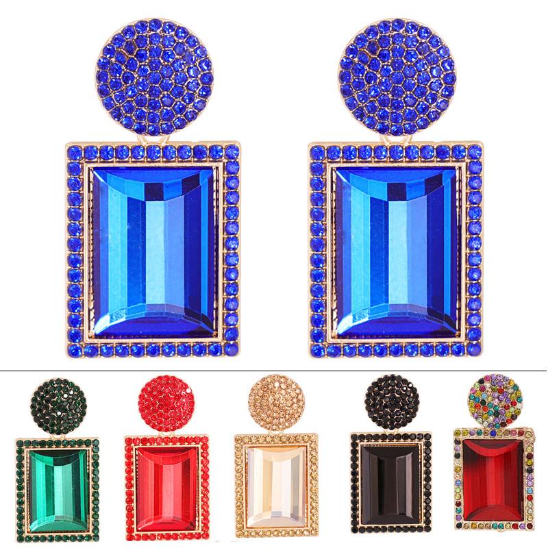 Dangle & Chandelier Wholesale Crystal Geometric Metal Earrings Jewelry Gift For Women High-Quality Clear Pure Stone Drop Earring Accessories