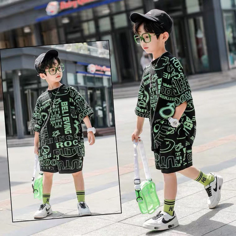Children Clothes Fashion Summer Baby teenage boy Clothing Boys hiphop korean Casual T-Shirt Shorts 2Pcs/Sets 6 8 10 12 years 220419