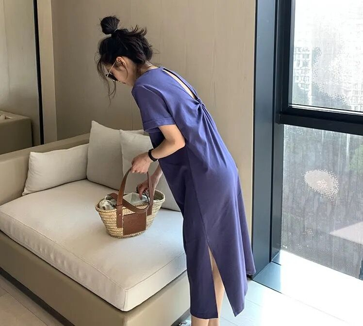 Casual Dresses Korean T Shirt For Women Summer Beach Sexy Back Hollow Side Split Dress Cotton Comfortable Long Dress, Shanh 2093 zi
Casual Dresses Korean T Shirt For Women Summer Beach Sexy Back Hollow Side Split Dress Cotton Comfortable Long Dress, Shanh 2093 zi