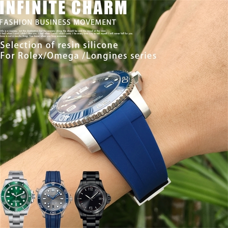 20mm 21mm 19mm 22mm Soft Rubber Watch band fit for Rolex Submariner GMT Silicone Strap Waterproof Watchband Tools 220624