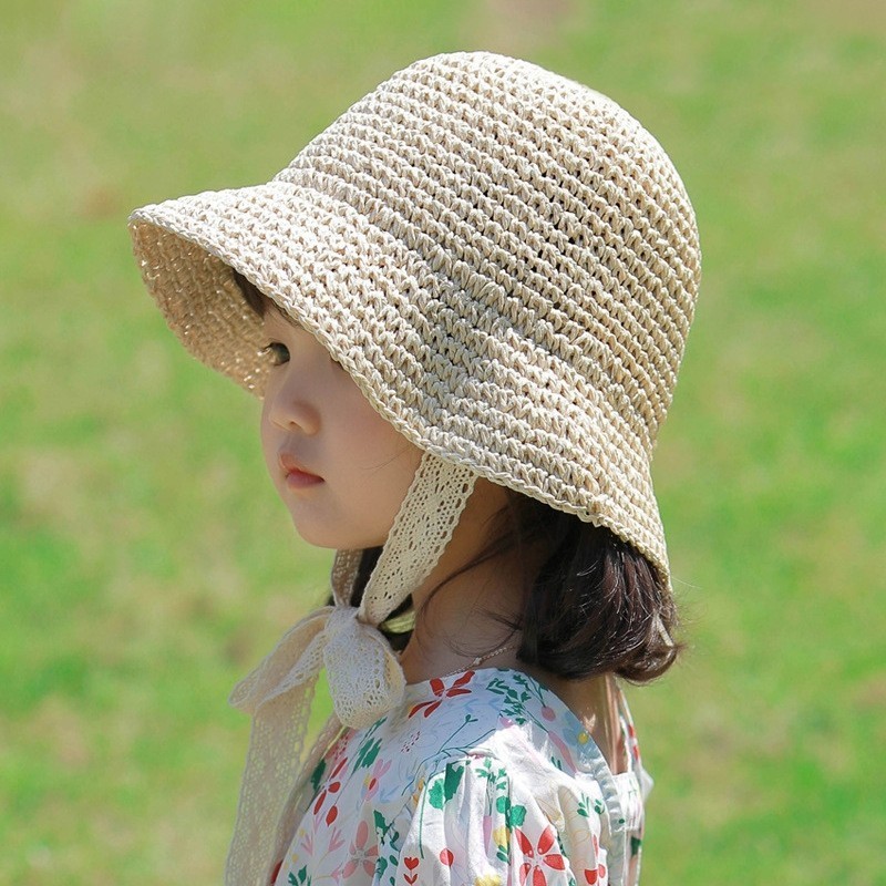 Summer Straw Baby Hat Lace born Bucket Kids Sun s Cap Children Panama Outdoor Travel Beach 220611