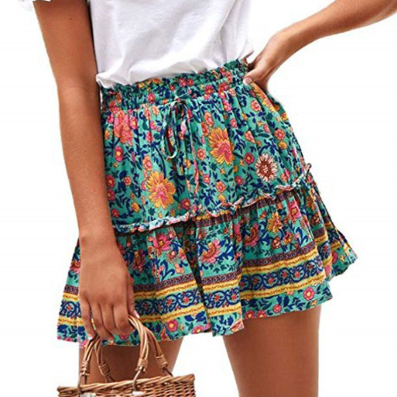 Jocoo Jolee Summer Short Skirt Vintage Ruffled Mini Skirt with Sashes Casual Boho Pleated A Line Holiday Beach Wear 220322