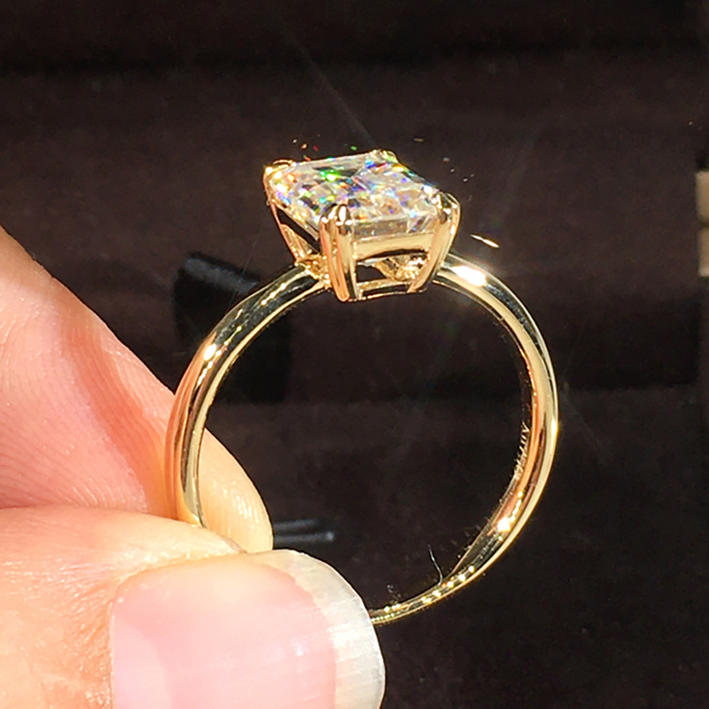 18K Au750 Yellow Gold Women Ring Diamonds 1 2 3 4 5 Carat Rectangle Emerald Wedding Party Engagement Anniversary Ring 220816