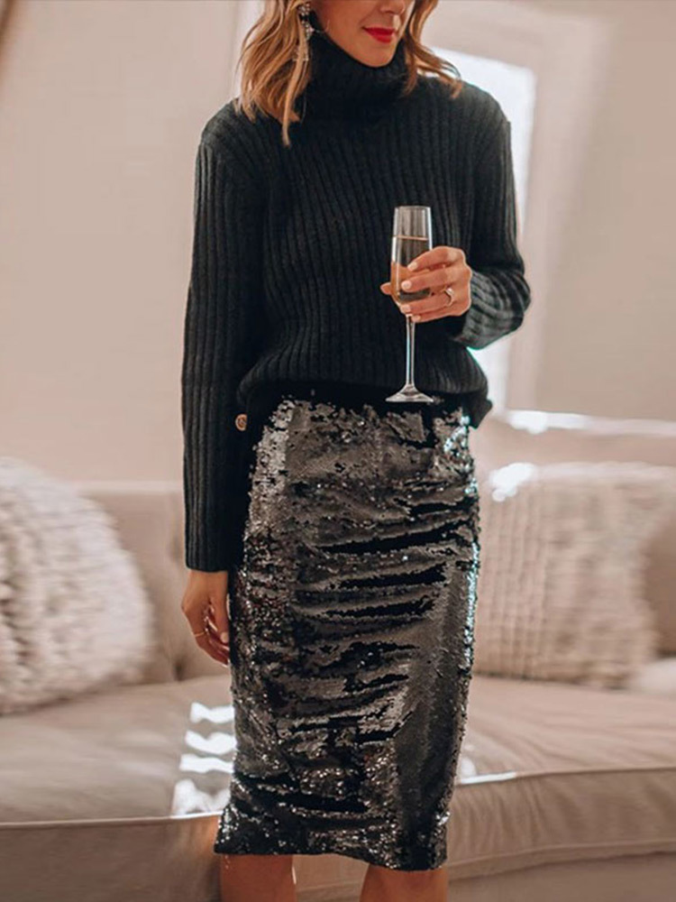 Sequins High Waist Skirts For Women Buttocks Slim Elegant Sexy Midi Night Club Women s Skirt Fashion Party Ladies Clothes 220609