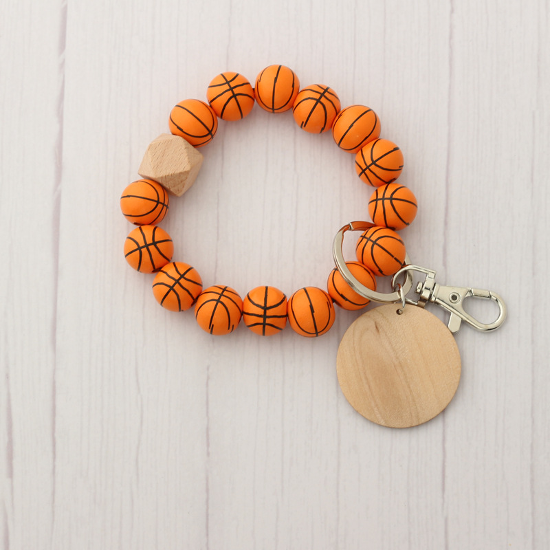 DIY Beaded Bracelet Keychain Pendant Party Favor Sports Ball Soccer Baseball Basketball Wooden Bead Bracelet 9 Colors