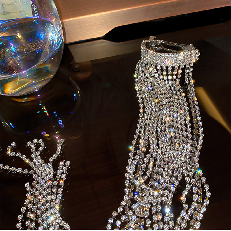 FYUAN Shine Full rhinestones Hairpins for Women Bijoux Long Tassel Crystal Hair Accessories Wedding Banquet Jewelry 220630