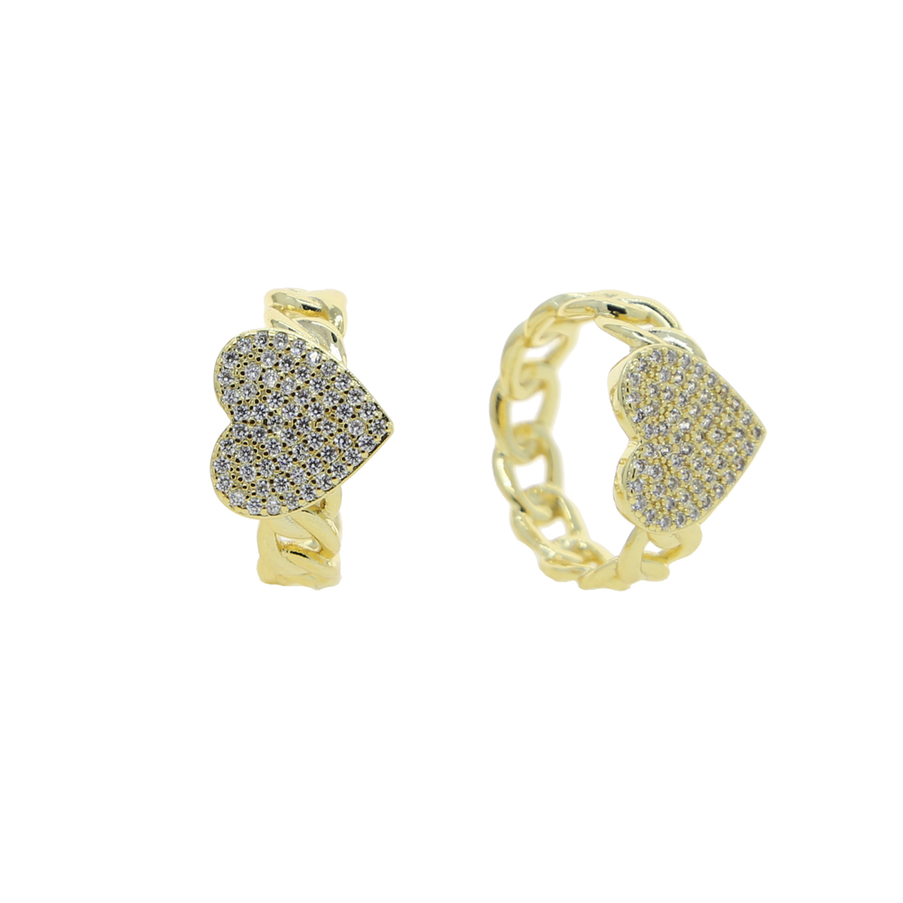 New Arrived Heart Shaped Ring Bling Iced Out Cubic Zirconia Cz Paved Cuban Link Chain Fashion Hip Hop Jewelry for Women