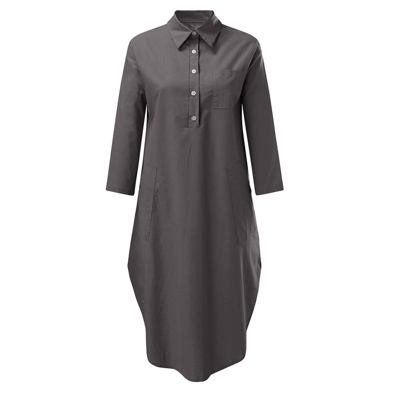 Long Summer Dress Women Linen Sundress V Neck Solid Color Slit Pocket Button Shirt Loose Holiday Beach Party 220622