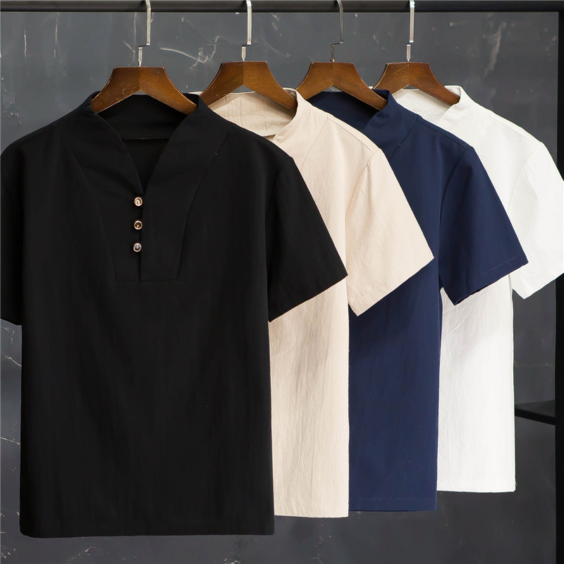(Shirt + trousers) summer fashion men shirt Man Cotton and linen shirts Short sleeve 's casual size M to 5XL 220322
