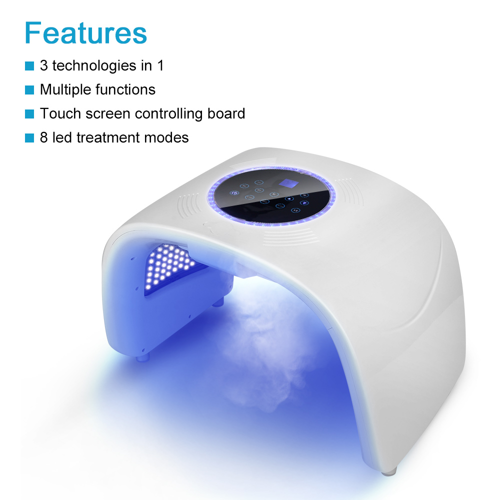 LED Skin Rejuvenation 7 Color Spectrometer PDT Facial Light Therapy Machine with Facial Steamer and Laser Hair Growth