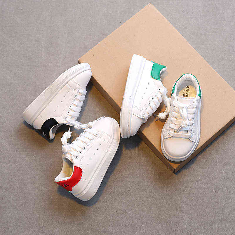 2022 Spring New Children Fashion Soft White Boys Sports Shoes Korean Style Students Lace-up Light Sneakers for Girls Versatile Y220510