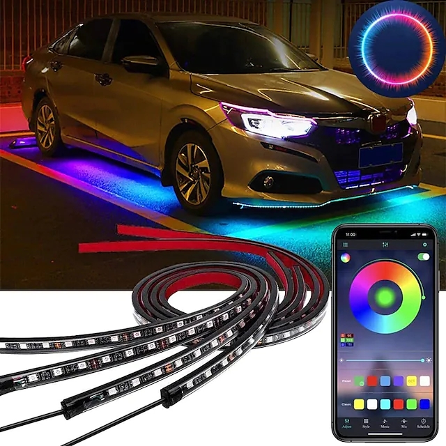 100W 5050 SMD LED IP68 Waterproof Car Underbody Light LED Decorative Lamp Auto RGB Underglow Flexible Strip Voice APP Control