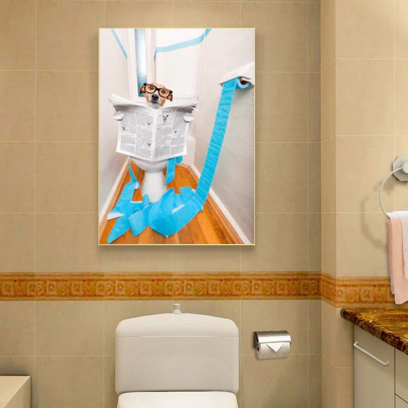 Funny Cute Dog Animal Pictures Canvas Prints Wall Painting For Room Washroom Toilet Decorative Paintings NO FRAME