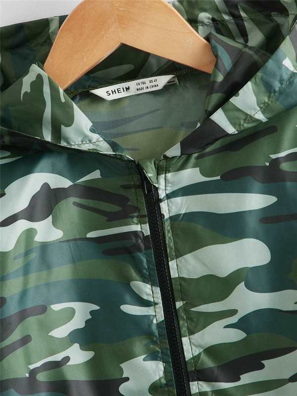 Toddler Boys Camo Print Zip Up Drop Shoulder Hooded Jacket SHE