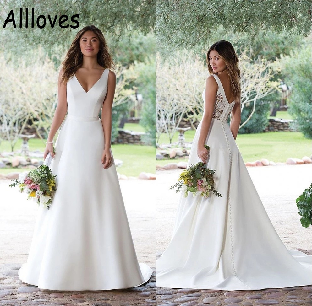 Simple Satin A Line Wedding Gowns Boho Garden V Neck Lace Plus Size Sweep Train Bridal Dresses Modern Sleeveless Open Back Buttons Brides Robes de Mariee CL0420, Chocolate
Simple Satin A Line Wedding Gowns Boho Garden V Neck Lace Plus Size Sweep Train Bridal Dresses Modern Sleeveless Open Back Buttons Brides Robes de Mariee CL0420, Chocolate