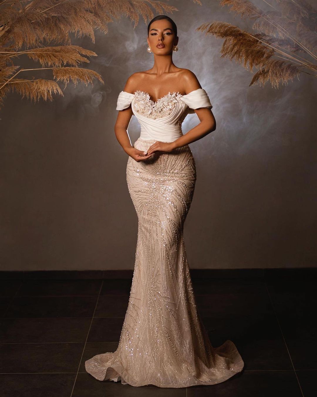 Luxury Mermaid Wedding Dress Off Shoulder Sparkly Sequins With Detachable Train Gown Applique Ball Dresses For Women Robe De Soiree