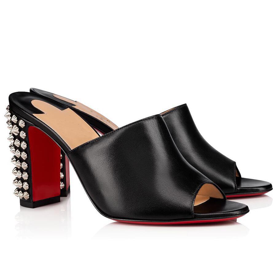 Summer Season Mulondon Nude Black Leather Red Bottoms Sandals Slipper Chunky Heels Slip On Beach Slides Outdoor Casual Sandalias EU35-43
Summer Season Mulondon Nude Black Leather Red Bottoms Sandals Slipper Chunky Heels Slip On Beach Slides Outdoor Casual Sandalias EU35-43